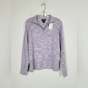 NILS Lavender Quarter-Zip Sweater With Metallic Silver Detail, Size Large